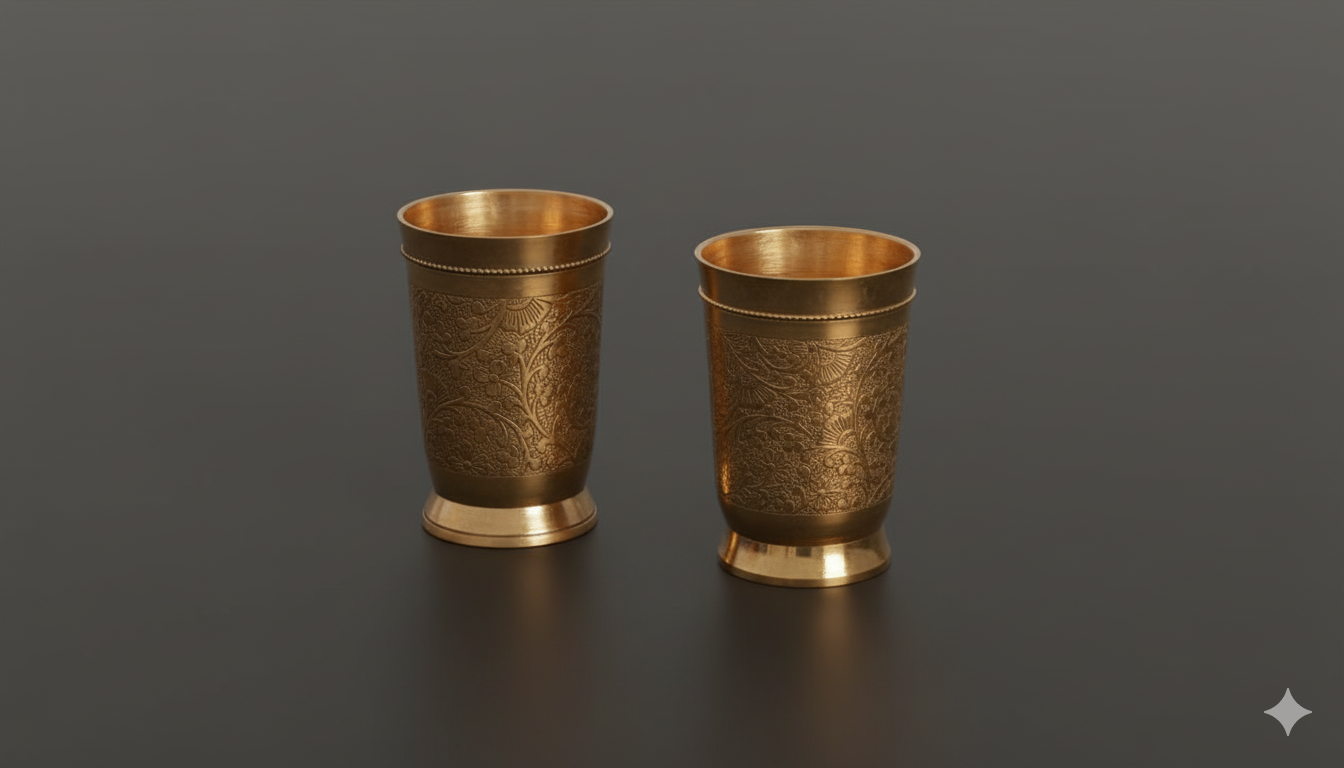 Brass Glass - Engraved Design Brass product view 3 - Viviana London artisan collection